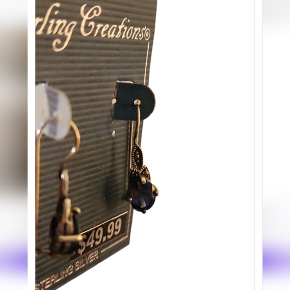 Vintage Boho Sterling Creations Blue Tanzanite Dangle Drop Earrings 925 Silver - Picture 6 of 8